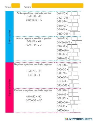 Multiplicación y división de números con signo