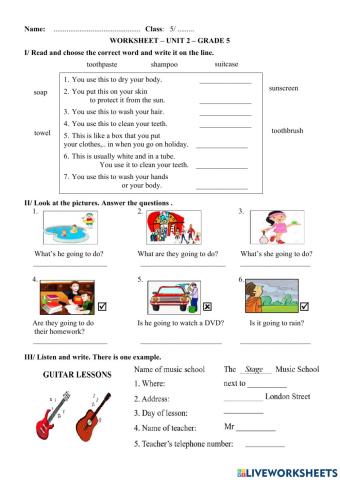 Worksheet 1 - unit 2 - lesson 2 - grade 5