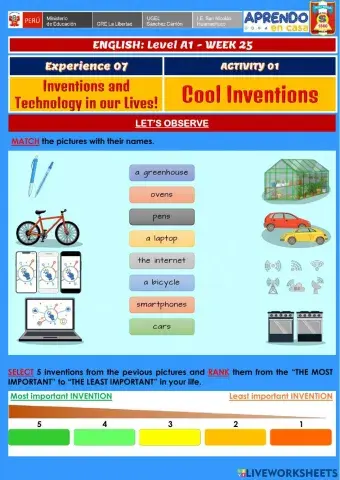 Week 25 - ENGLISH A1 - Experience 7 - Activity 1. Cool Inventions
