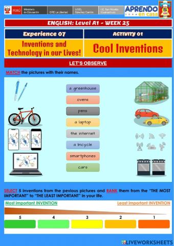 Week 25 - ENGLISH A1 - Experience 7 - Activity 1. Cool Inventions