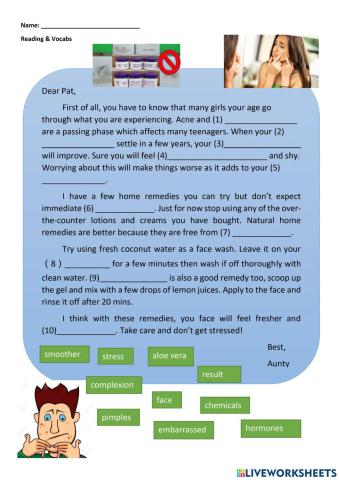 Reading & vocabs-acne among teens