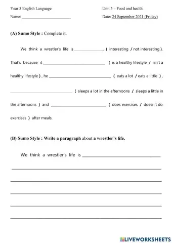 Unit 5 - Food and health