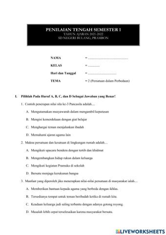 Penilaian Tengah Semester 1 thn 2021-2022