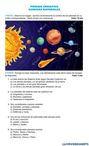 El Sistema Solar y los cuerpos celestes