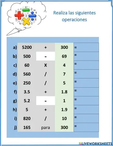 Cálculo mental 4° grado