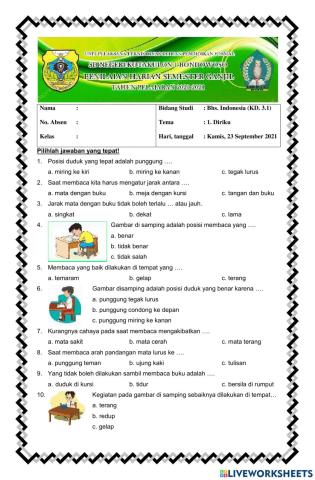 Ulangan Harian B.Indonesia Tema 1 (KD 3.1)