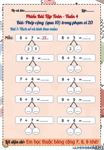 Phiếu Bài tập Toán Tuần 4 (Phần 1)