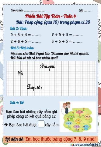 Phiếu Bài tập Toán Tuần 4 (Phần 2)