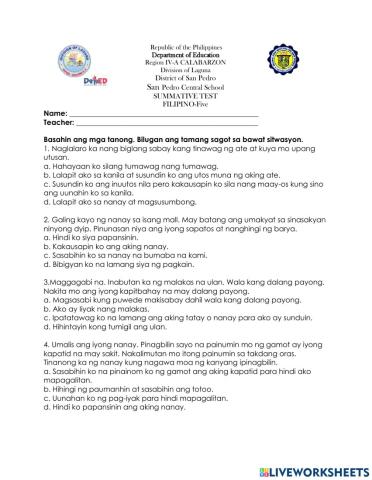 Summative Test in Filipino
