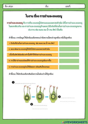 ใบงานการถ่ายละอองเรณู