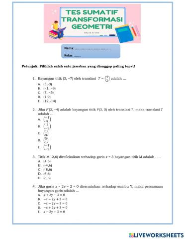 Tes sumatif transformasi geometri