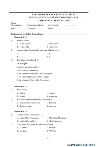 PTS Agama Islam Kelas 4
