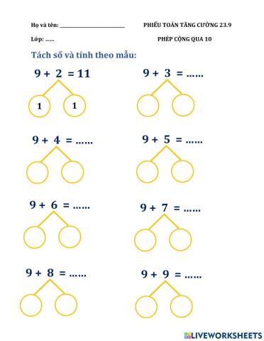 Phép cộng qua 10 trong phạm vi 20