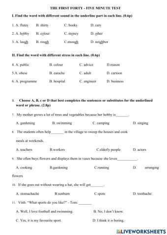 English 7-Written test No 1