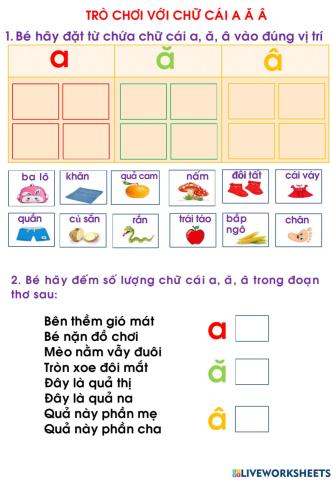 Ôn tập chữ cái a ă â