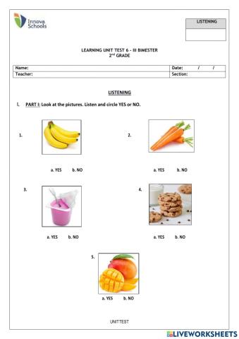 Final listening test - U6 - 2nd Grade