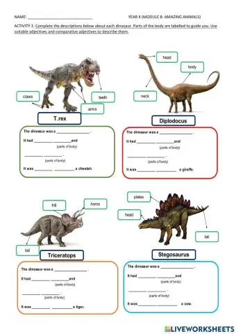 Describe dinosaurs (year 4)