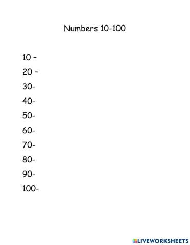Numbers 10-100