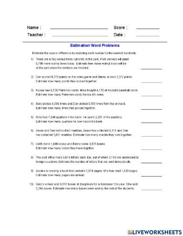 Estimation with Word Problems
