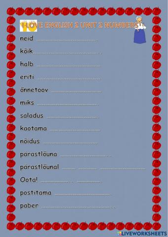 I LOVE ENGLISH 2 The vocabulary on Unit 2