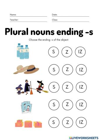 Phonics plural nouns ending -s