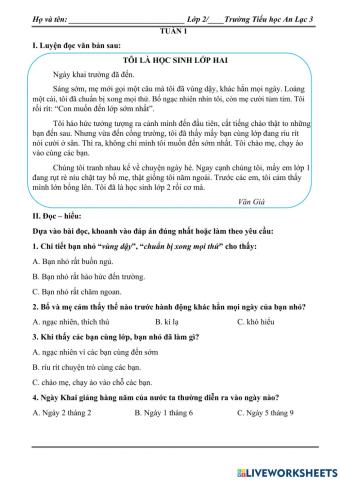 Phiếu ôn Tiếng Việt tuần 1