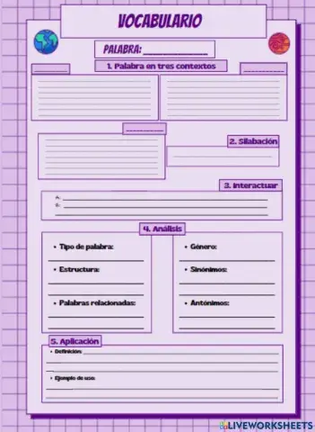 Vocaburary Worksheet in Spanish