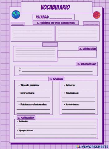 Vocaburary Worksheet in Spanish