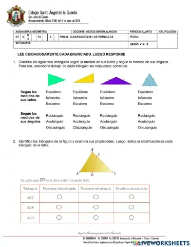 Clasificación de triángulos