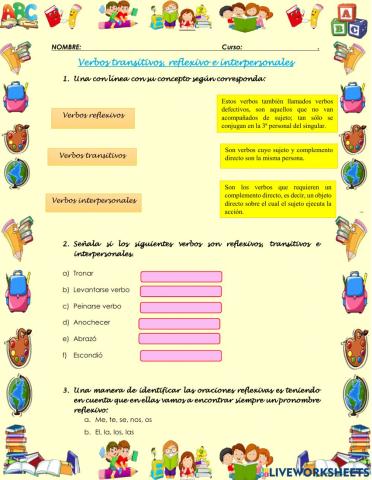 Verbos transitivos, reflexivo e interpersonales