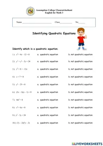 Identifying Quadratic Equation