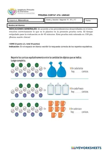 Prueba Corta 4ta. Unidad Matemáticas