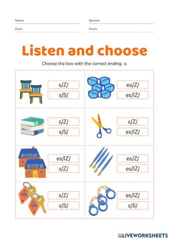 Phonics plural nouns ending -s