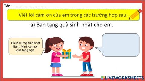 TIẾNG VIỆT: VIẾT LỜI CÁM ƠN