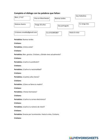 Diálogo información personal