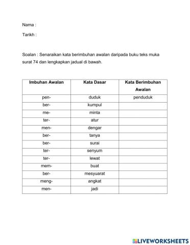 Kata berimbuhan awalan