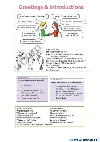 Introductions and personal information