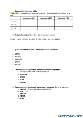 Números de hasta 7 cifras