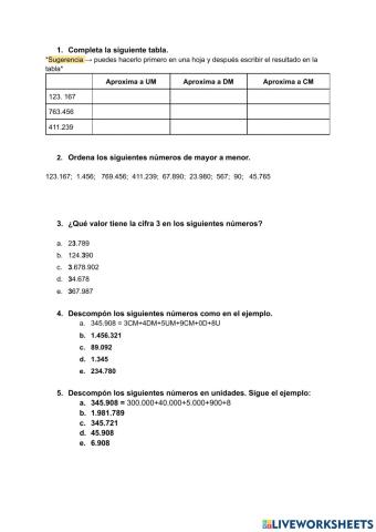 Números de hasta 7 cifras