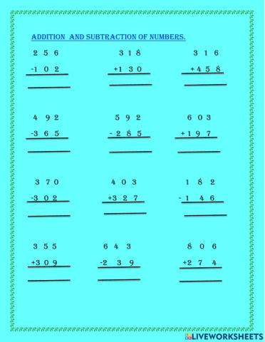 Addition and subtraction of numbers.