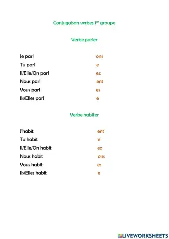 Conjugaison verbes 1er groupe