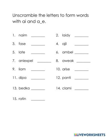 Ai and a-e words