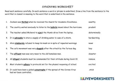 Synonyms Worksheet