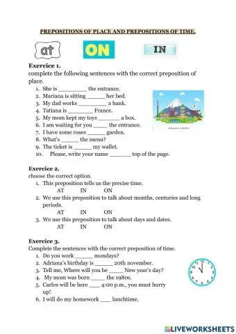 Prepositions of place and time