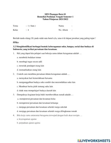 Remedial PTS Tema 1 Kelas 4