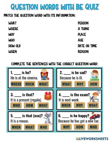 Questions Words with Be 1st grade