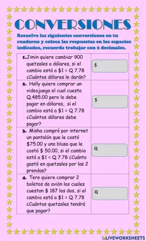 Conversión entre dólares y quetzales