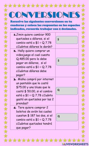 Conversión entre dólares y quetzales