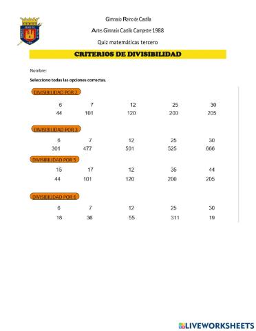 Quiz criterios de divisibilidad