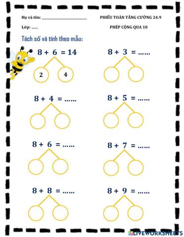 Phép cộng qua 10 trong phạm vi 20